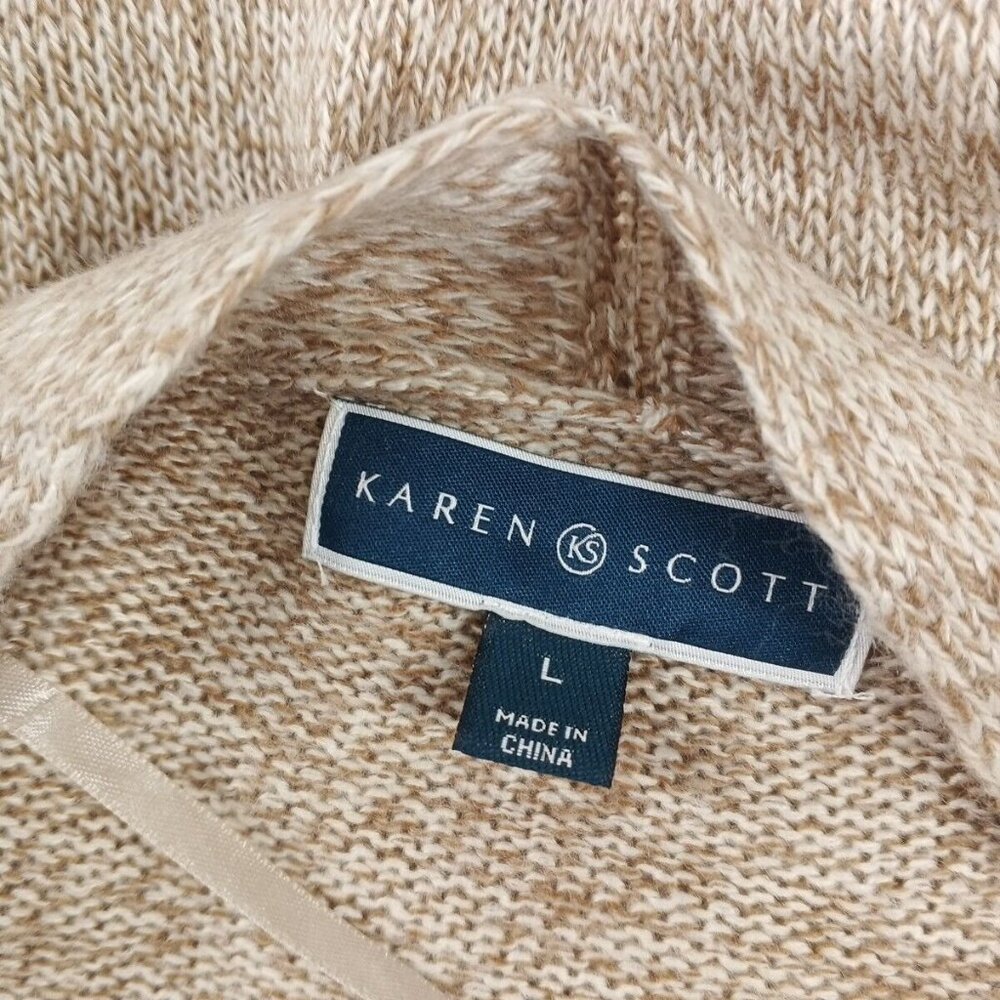 NWT Karen Scott Long Textured Cardigan Sweater LARGE(12-14) Pullover Tan Brown - Picture 13 of 14